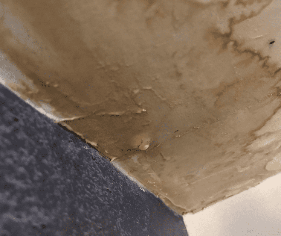 water damage on wall and ceiling